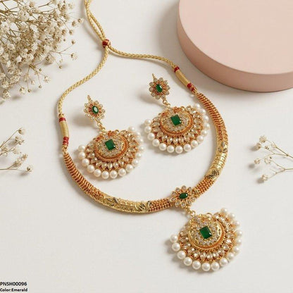 PNSH00096 SDQ Flower/Moon Pearl Necklace Set - PNSH