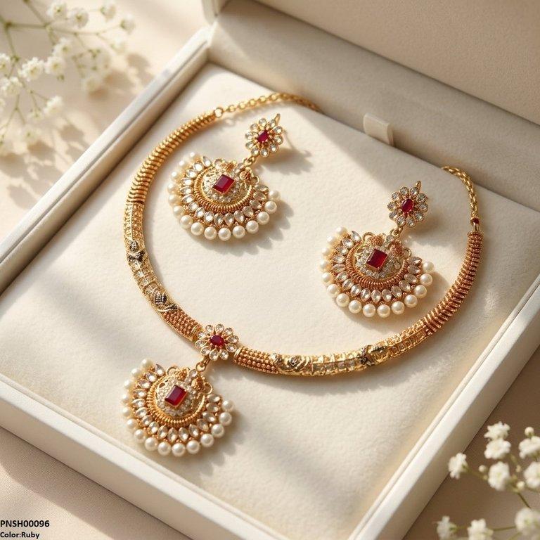 PNSH00096 SDQ Flower/Moon Pearl Necklace Set - PNSH