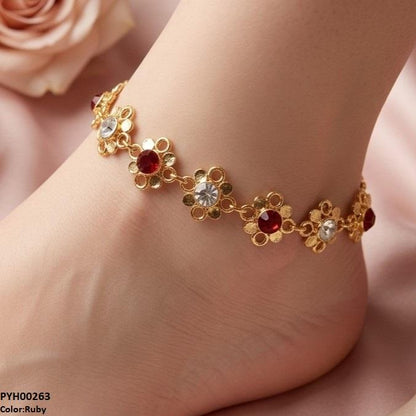 PYH00263  ABD Flower Stone  Single Anklet - PYH