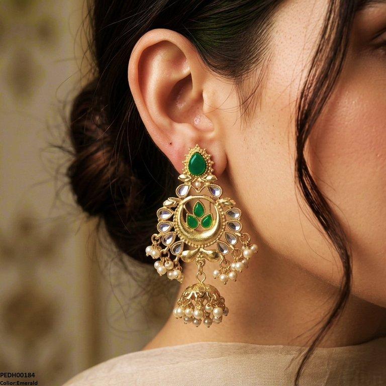 PEDH00184 SDQ Moon Pearl Jhumki Drop Earrings - PEDH