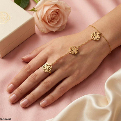TBCH00695 TNR Stainless Steel Rose Flower Angla Bracelet Adjustable - TBCH