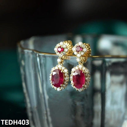 TEDH403 GWH Oval/Flower Drop ZIRCON Earrings