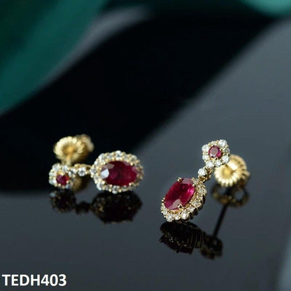 TEDH403 GWH Oval/Flower Drop ZIRCON Earrings