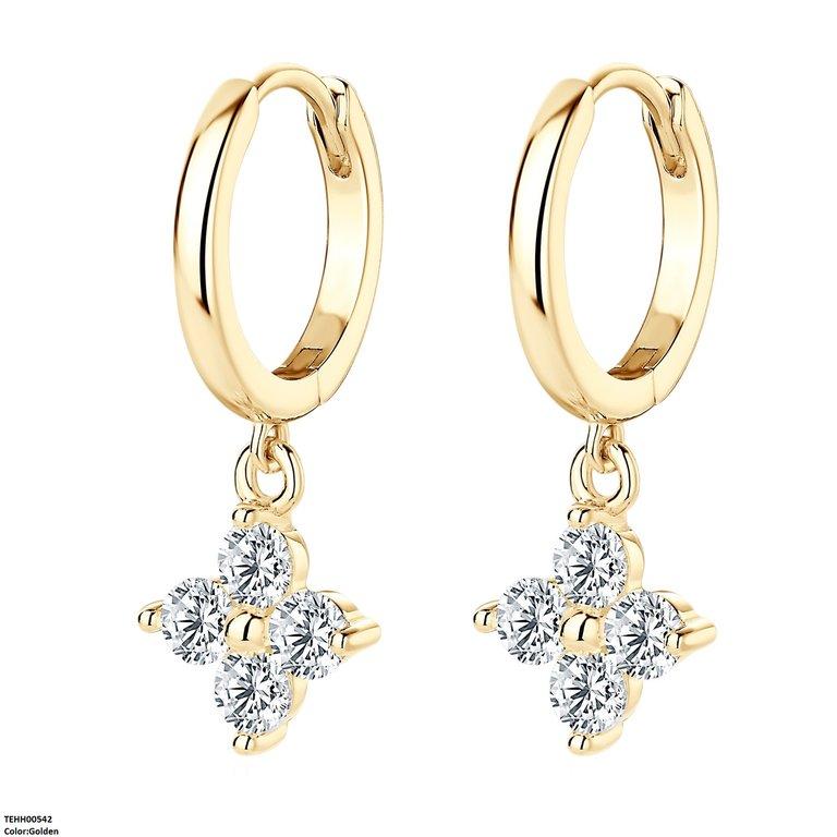 TEHH00542 BYJ Zircon Flower Drop Hoops Pair - TEHH