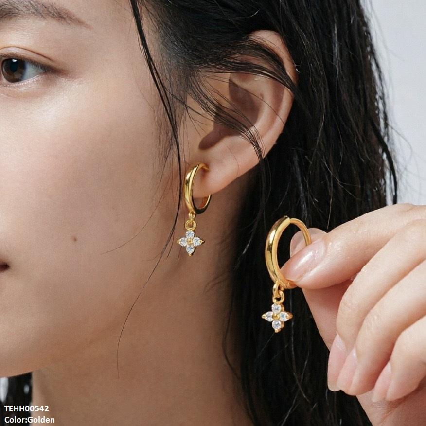TEHH00542 BYJ Zircon Flower Drop Hoops Pair - TEHH