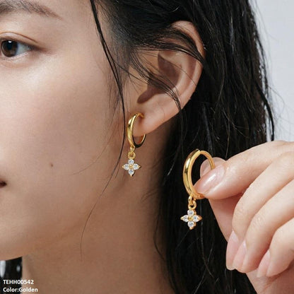 TEHH00542 BYJ Zircon Flower Drop Hoops Pair - TEHH