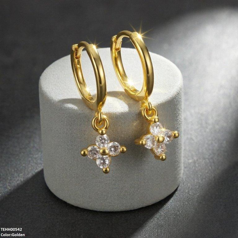 TEHH00542 BYJ Zircon Flower Drop Hoops Pair - TEHH