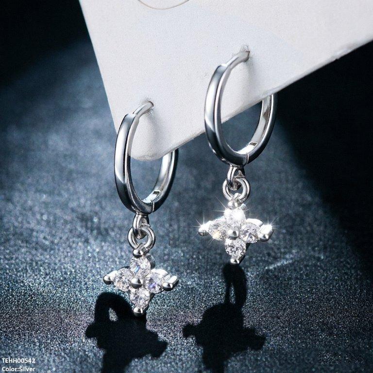 TEHH00542 BYJ Zircon Flower Drop Hoops Pair - TEHH