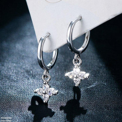 TEHH00542 BYJ Zircon Flower Drop Hoops Pair - TEHH
