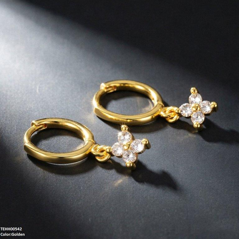 TEHH00542 BYJ Zircon Flower Drop Hoops Pair - TEHH