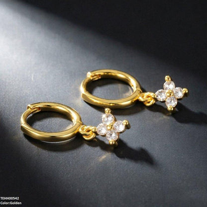 TEHH00542 BYJ Zircon Flower Drop Hoops Pair - TEHH