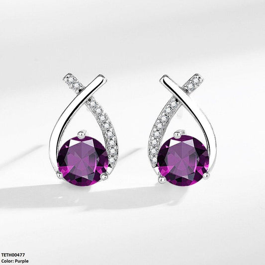 TETH00477 BLX  Round Zircon Cross Tops Pair - TETH