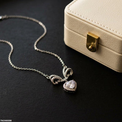 TNCH00398 TNR Stainless Steel Zircon Heart Necklace  - TNCH
