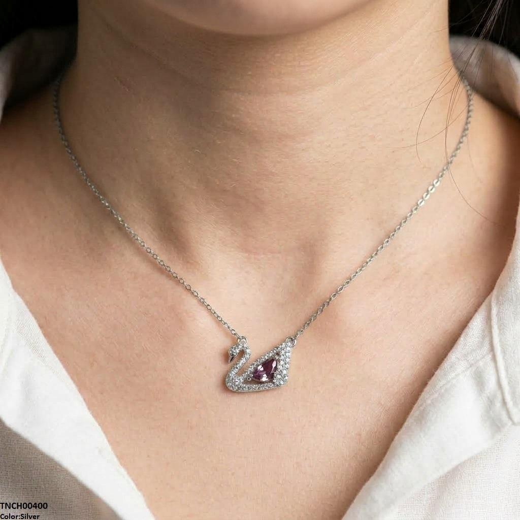 TNCH00400 TNR Stainless Steel Zircon Duck Necklace  - TNCH