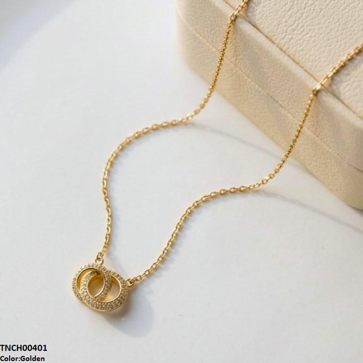 TNCH00401  TNR Stainless Steel Zircon Double Round Necklace  - TNCH