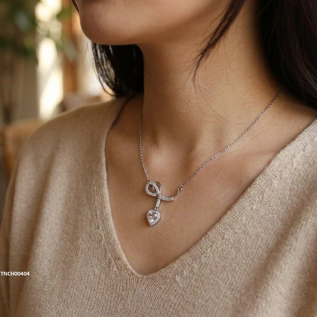 TNCH00404 TNR Stainless Steel Zircon Heart Necklace  - TNCH