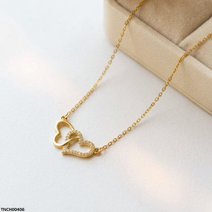 TNCH00406 TNR Stainless Steel Zircon Double Heart Necklace  - TNCH