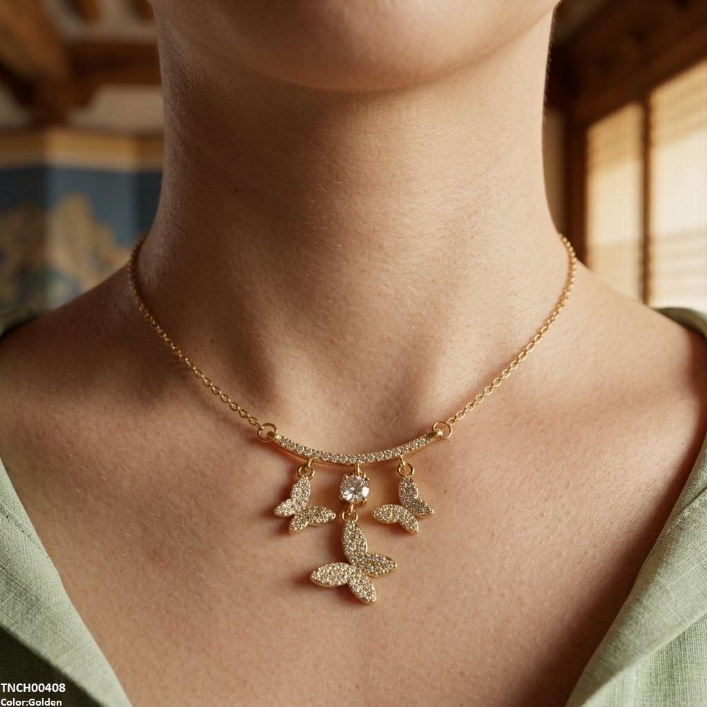 TNCH00408 TNR Stainless Steel Zircon Butterfly Necklace  - TNCH