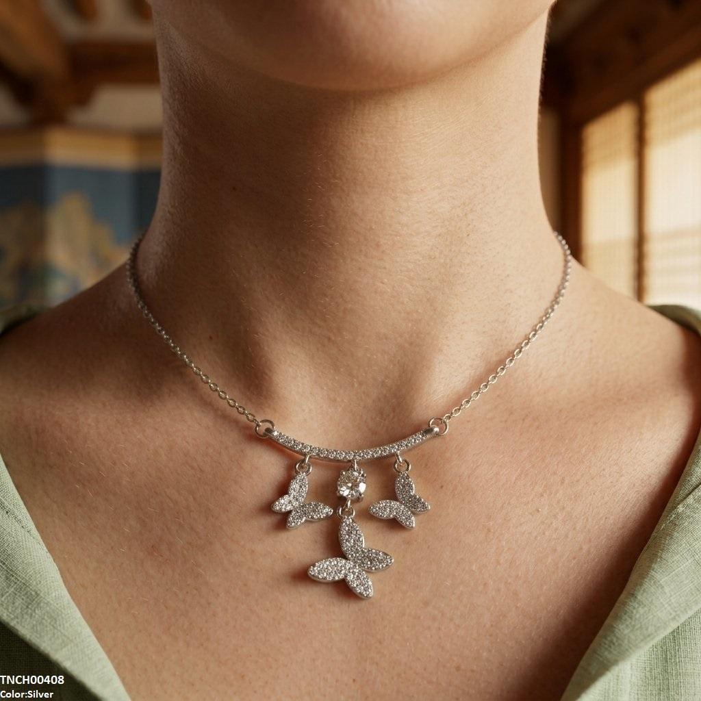 TNCH00408 TNR Stainless Steel Zircon Butterfly Necklace  - TNCH