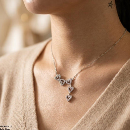 TNCH00410 TNR Stainless Steel Zircon Link Heart Necklace  - TNCH