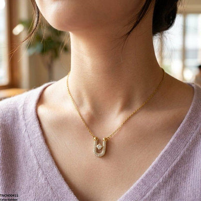 TNCH00411 TNR Stainless Steel Zircon U Shape Necklace  - TNCH