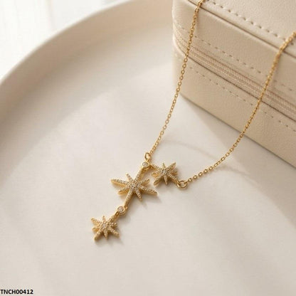 TNCH00412 TNR Stainless Steel Zircon Star Drop Necklace  - TNCH