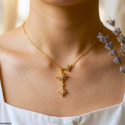 TNCH00412 TNR Stainless Steel Zircon Star Drop Necklace  - TNCH