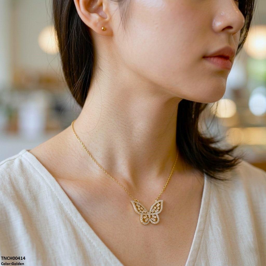 TNCH00414 TNR Stainless Steel Zircon Butterfly Necklace  - TNCH