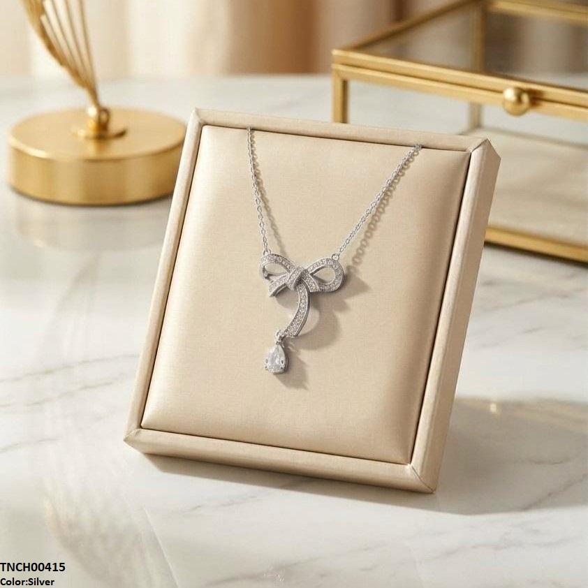 TNCH00415 TNR Stainless Steel Zircon Bow Necklace  - TNCH