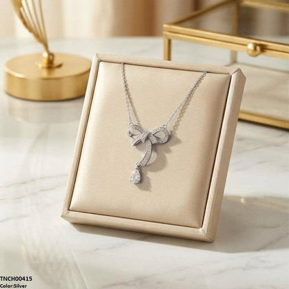 TNCH00415 TNR Stainless Steel Zircon Bow Necklace  - TNCH