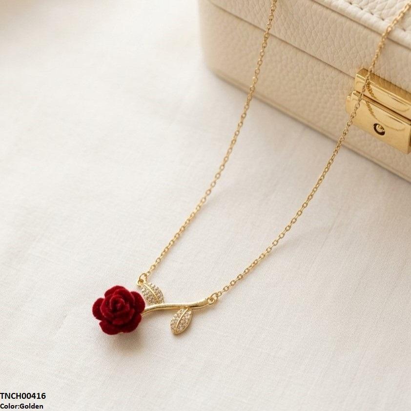 TNCH00416 TNR Stainless Steel Zircon Rose Flower Necklace  - TNCH