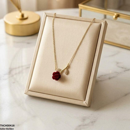 TNCH00416 TNR Stainless Steel Zircon Rose Flower Necklace  - TNCH