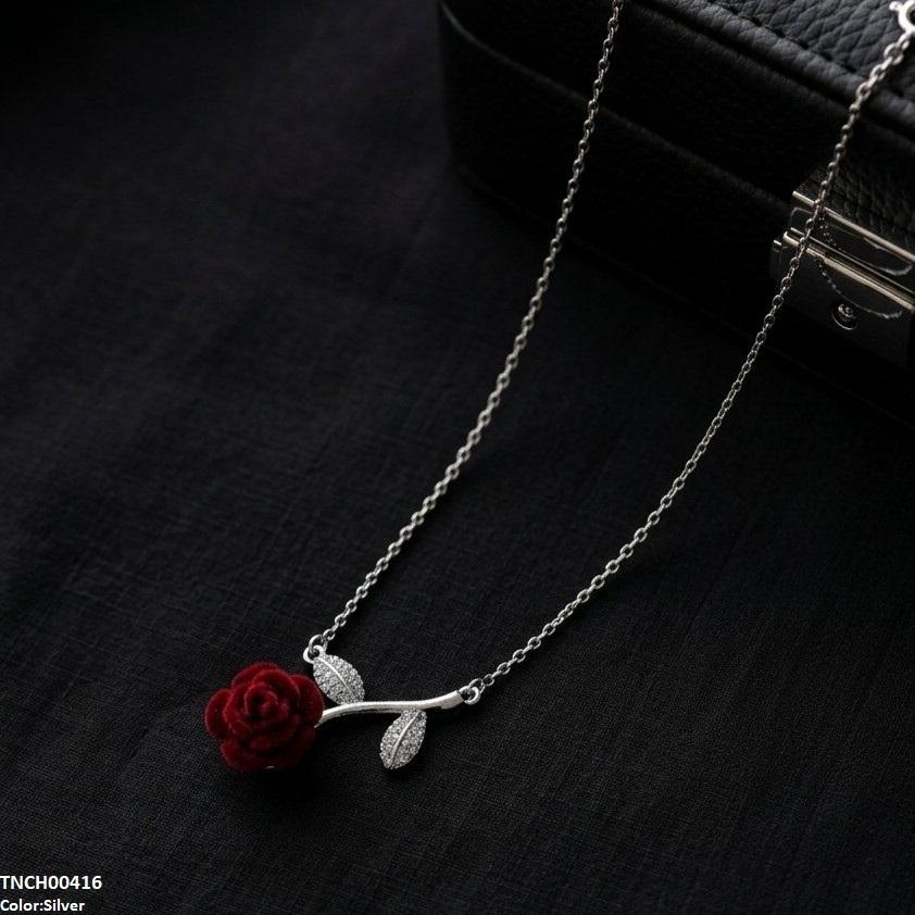 TNCH00416 TNR Stainless Steel Zircon Rose Flower Necklace  - TNCH