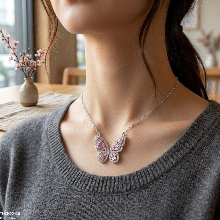 TNCH00419 TNR Stainless Steel Zircon Butterfly Necklace  - TNCH