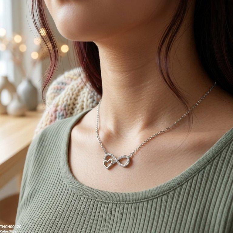 TNCH00420 TNR Stainless Steel Zircon Infinity Heart Necklace  - TNCH