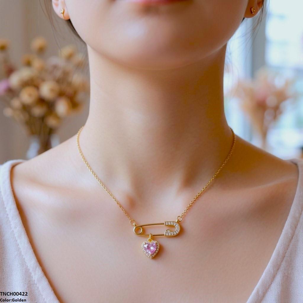 TNCH00422  TNR Stainless Steel Zircon Pin Heart Necklace  - TNCH