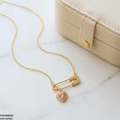 TNCH00422  TNR Stainless Steel Zircon Pin Heart Necklace  - TNCH