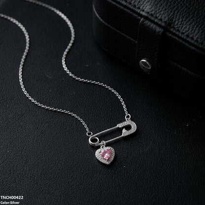 TNCH00422  TNR Stainless Steel Zircon Pin Heart Necklace  - TNCH