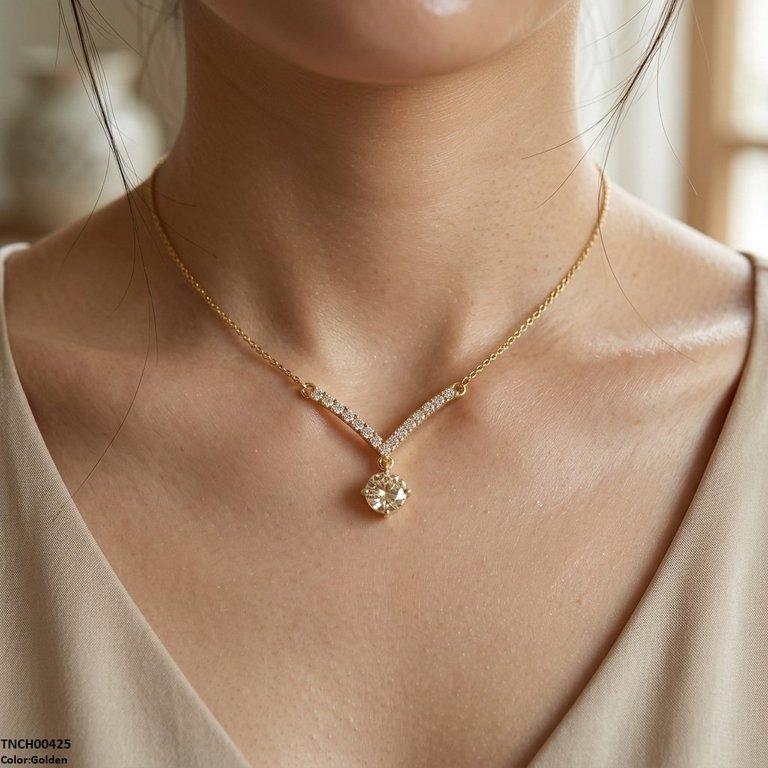 TNCH00425 TNR Stainless Steel Zircon Round Necklace  - TNCH