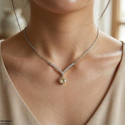 TNCH00425 TNR Stainless Steel Zircon Round Necklace  - TNCH