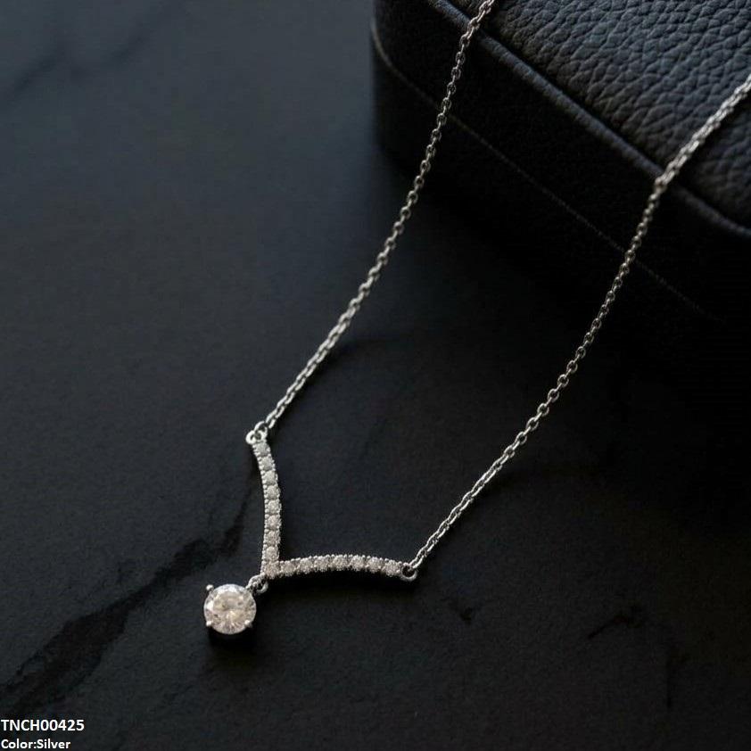 TNCH00425 TNR Stainless Steel Zircon Round Necklace  - TNCH