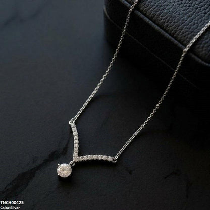 TNCH00425 TNR Stainless Steel Zircon Round Necklace  - TNCH