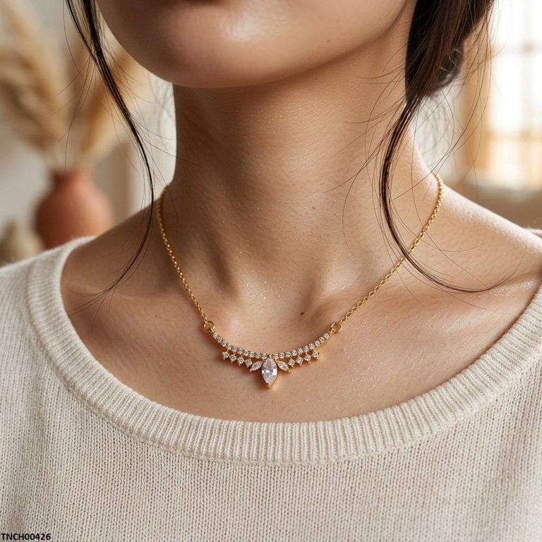TNCH00426 TNR Stainless Steel Zircon Round Marquise Necklace  - TNCH