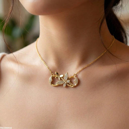 TNCH00432 TNR Stainless Steel Zircon Butterfly Necklace  - TNCH