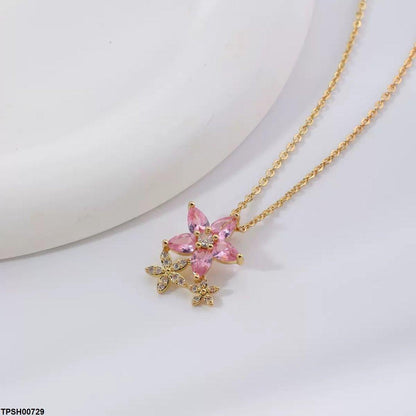 TPSH00729 WKO Flower Drop Pendant With Chain - TPSH