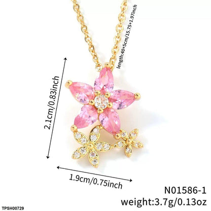 TPSH00729 WKO Flower Drop Pendant With Chain - TPSH