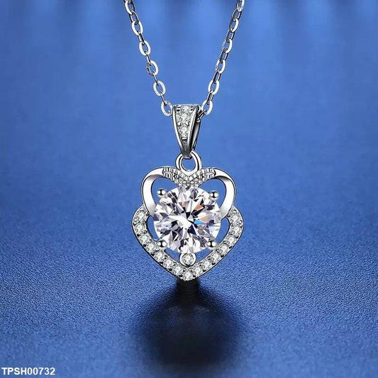 TPSH00732 JJF Heart Stone Drop Pendant With Chain - TPSH