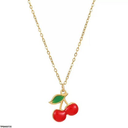 TPSH00735 QWN Stainless Steel Cherry/Leaf Pendant - TPSH