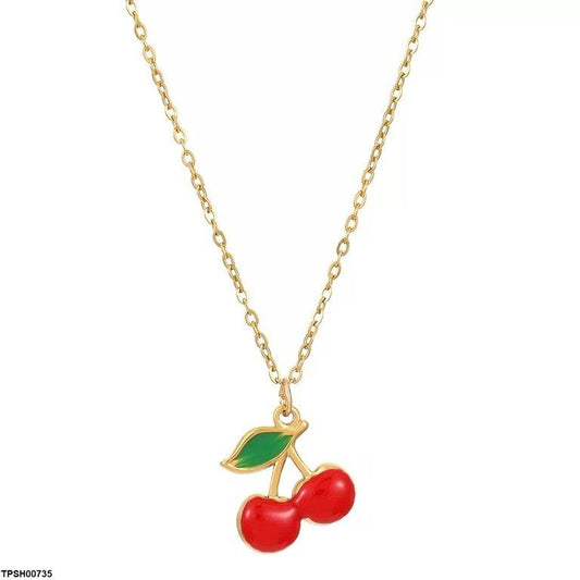 TPSH00735 QWN Stainless Steel Cherry/Leaf Pendant - TPSH
