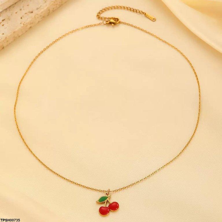 TPSH00735 QWN Stainless Steel Cherry/Leaf Pendant - TPSH